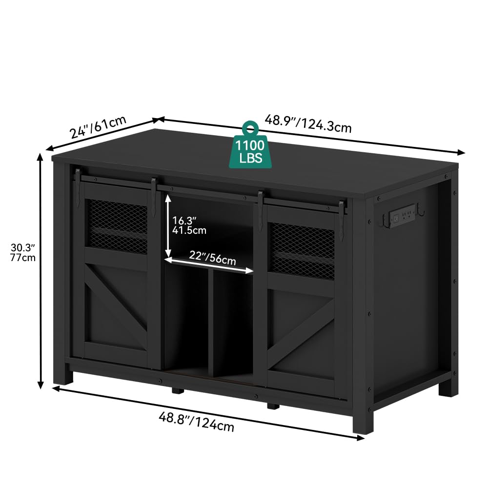 YITAHOME 120 Gallon Fish Tank Stand with Power Outlets, Heavy Duty Large Aquarium Stand with Barn Door, Reptile Tank Turtle Terr